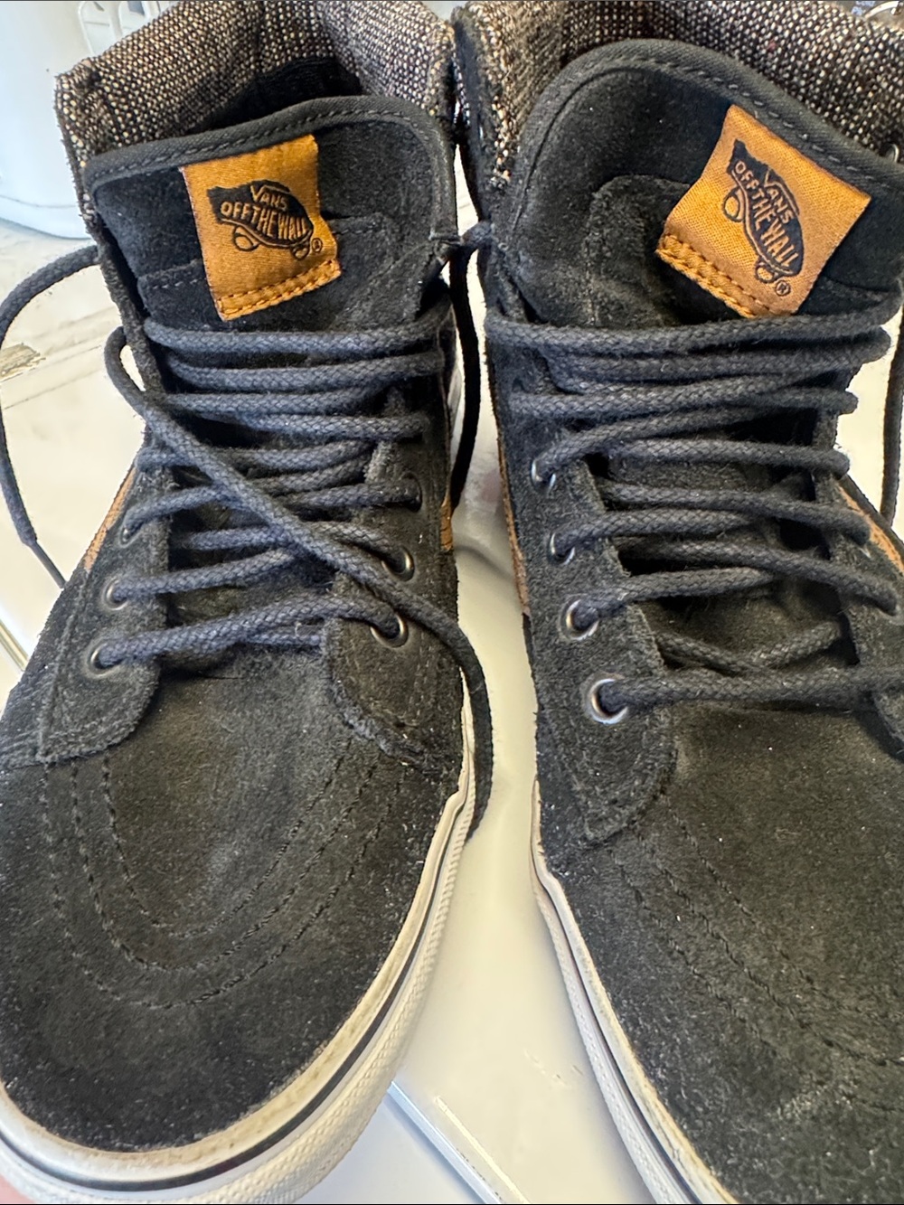 Vans Men’s Black Suede High-Top Sneakers with Tan Logo Tabs